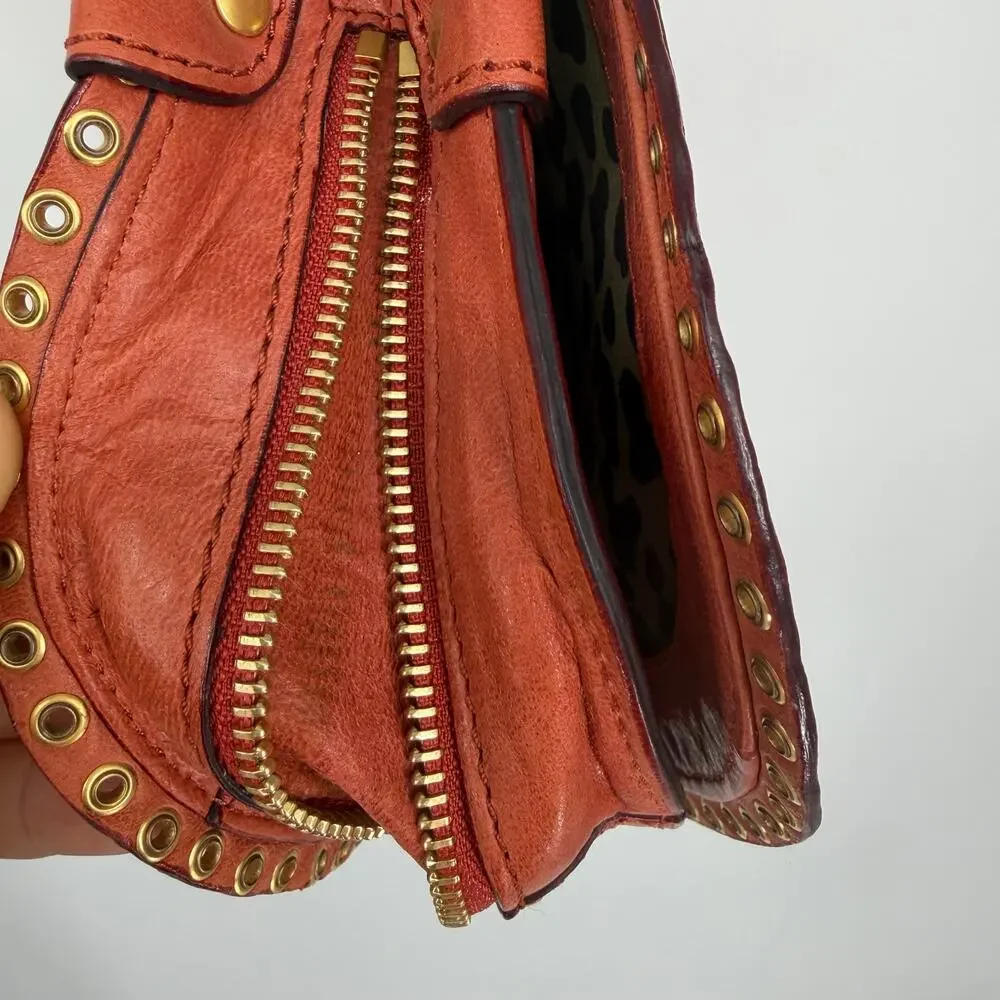 VTG Burnt Orange Leather Studded Crossbody Bag Boho Saddle Purse Rebecca Minkoff